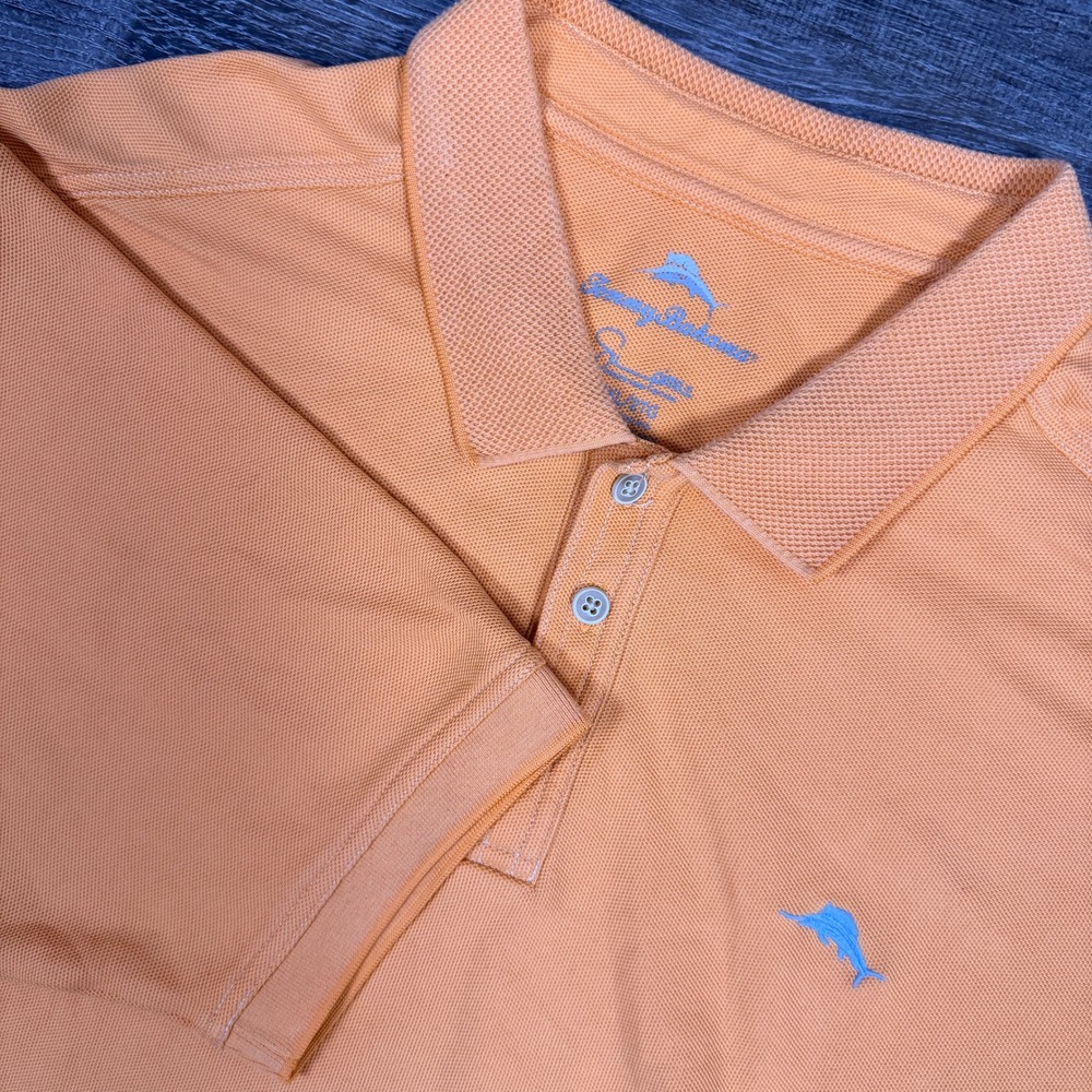 Tommy Bahama Polo Shirt Mens 2XL Orange Emfielder Pique Short Sleeve Marlin‎
